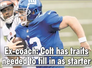  ?? Getty Images ?? THE REAL MCCOY: Barring a miraculous recovery by Daniel Jones, Colt McCoy will be under center when the Giants take on the Seahawks on Sunday. Coach Joe Judge doesn’t think there will be many tweaks to the offense to adjust to the new signal-caller.