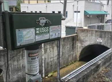  ?? The Sentinel-Record/Grace Brown ?? FLOW CONTROL: Whittingto­n Creek flows into a tunnel Wednesday. Widening and deepening the tunnel and upstream channel are part of a flood mitigation plan focused on holding back water upstream of Hot Springs Creek.