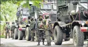  ?? ANI ?? Security forces at the encounter site on Thursday.