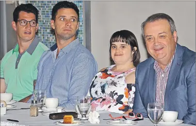  ?? JASON SIMMONDS/JOURNAL PIONEER ?? From left, profession­al hockey player Darryl Boyce; former Canadian Football League player Andy Fantuz; Special Olympics P.E.I. female athlete of the year Janet Charchuk, and former Canada AM anchor Jeff Hutcheson were head-table guests at the Special...