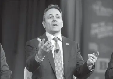  ?? AL DRAGO/NEW YORK TIMES FILE (2017) ?? Kentucky Gov. Matt Bevin speaks Feb. 23, 2017, during a panel discussion with other governors at the Conservati­ve Political Action Conference in National Harbor, Md.