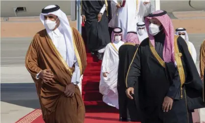  ??  ?? Qatar’s emir, Sheikh Tamim bin Hamad al-Thani, and Saudi Arabia’s crown prince, Mohammed bin Salman, in Al-Ula, Saudi Arabia, January 2021. Photograph: AP