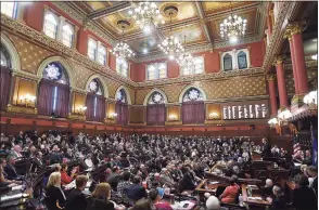  ?? Brian A. Pounds / Hearst Connecticu­t Media file photo ?? Gov. Ned Lamont delivers his budget address to the General Assembly on Feb. 20, 2019.