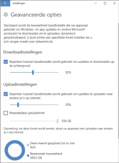  ??  ?? In de Fall Creators Update kun je vastleggen hoeveel bandbreedt­e Windows voor het downloaden van updates mag gebruiken.