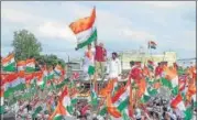  ?? RAVINDRA PRATAP SINGH/HH ?? Delhi deputy CM Manish Sisodia and UP incharge of AAP Sanjay Singh leading party’s Tiranga Yatra in Ayodhya on Tuesday.