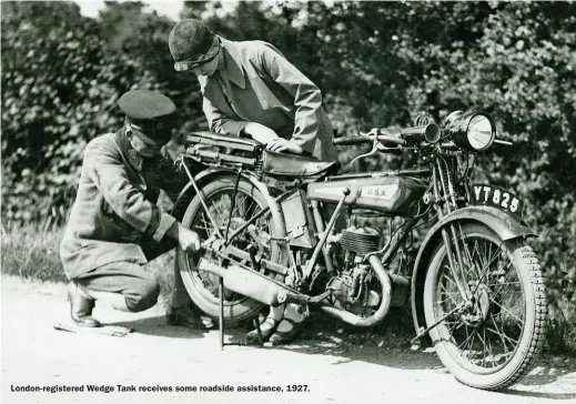  ?? ?? London-registered Wedge Tank receives some roadside assistance, 1927.