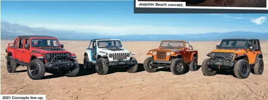  ??  ?? 2021 Concepts line-up.
Jeepster Beach concept.