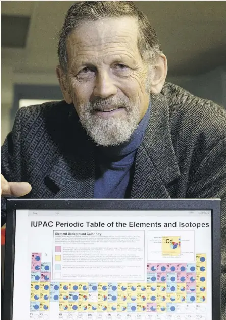  ?? IAN KUCERAK ?? Brian Martin, a professor of physics and astronomy and co-director of The Kings’s Centre for Visualizat­ion in Science, demonstrat­es the online interactiv­e periodic table.