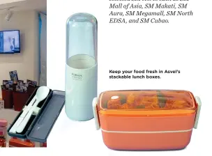  ??  ?? Keep your food fresh in Asvel’s stackable lunch boxes.