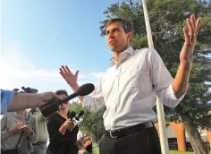  ?? Photos by Joel Martinez/The Monitor via AP, File ?? LEFT: U.S. Sen. Ted Cruz, R-Texas, speaks to supporters April 3 as he campaigns for re-election at the National Border Patrol Council Local 3307 offices in Edinburg, Texas. RIGHT: Beto O’Rourke, candidate for U.S. Senate from Texas, speaks June 11...