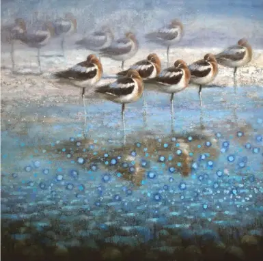  ??  ?? Ewoud de Groot, Resting Avocets II, oil, 43 x 43”