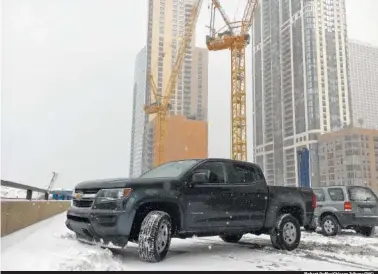  ?? (Robert Duffer/Chicago Tribune/TNS) ?? 2017 Chevy Colorado midsize pickup short box with 4WD in WT trim pictured in spring storms on March 14, 2017 on E. Wacker Drive, Chicago.