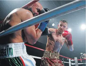  ?? CLIFFORD SKARSTEDT EXAMINER FILE PHOTO ?? Douro’s Cody Crowley, right, seen during his Oct. 19 win over Mian Hussain at the Memorial Centre, may be planning a return to the ring for a televised bout with no live spectators.