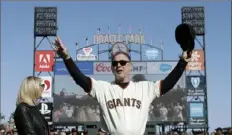  ?? AP file photo ?? San Francisco Giants manager Bruce Bochy gestures toward fans in 2019. On Friday, the Texas Rangers named Bruce Bochy as their new manager.