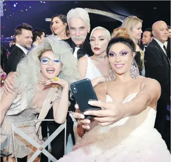  ?? GETTY IMAGES ?? Director Bradley Cooper cast real drag queens for a drag bar scene in his movie A Star Is Born. Among them were Willam Belli, left, and Shangela, right, seen with co-stars Sam Elliott and Lady Gaga.