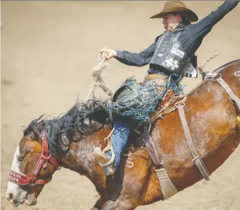  ?? AL CHAREST FILES ?? Zeke Thurston of Big Valley, seen competing in the Saddle Bronc Riding event at the Stampede in 2018, will be back at this year's rodeo along with several other Alberta riders. Tickets are on sale online.