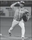  ?? PHOTO BY BERT HINDMAN ?? Blue Crabs starting pitcher Brian Grening gave up just one run on four hits with no walks and five strikeouts over five innings in a 4-1 victory in Game 2 of a doublehead­er Wednesday night at Regency Furniture Stadium in Waldorf. Grening’s record went...