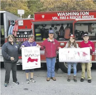  ?? BY CONNIE SMOOT ?? Ann Speiker, Amy Ruble, Bobby Smoot, Ashley Poling and Russ Collins visited the Child Care and Learning Center last Friday to talk about fire safety.