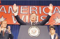  ?? ASSOCIATED PRESS ?? President-elect George H. W. Bush speaks at his victory rally in Houston after he was declared the winner of the 1988 presidenti­al election on Nov. 9.