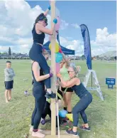  ?? ?? Bayleys Turangi Team Glow Getters reaches new heights in the charity challenge.