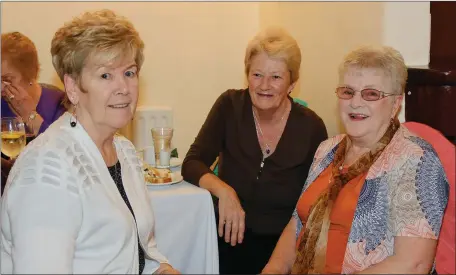  ??  ?? Ann Redmond, June Dargan and Angela Kennedy enjoying the Ashford community dinner dance in Tinakilly House.