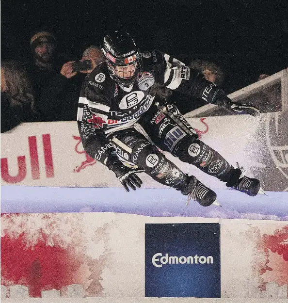  ?? GREG SOUTHAM ?? Scott Croxall leads the way during the Red Bull Crashed Ice competitio­n on Saturday. He captured the title, his first since 2015.