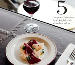  ??  ?? Our pick of the menu – Ettie’s kingfish crudo with crème fraîche.