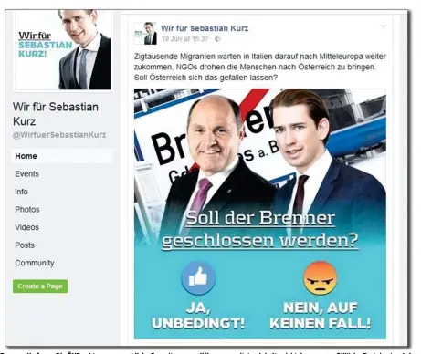  ??  ?? Brenner-Umfrage: Die ÖVP geht gegen angebliche Fanseite vor, weil ihre zugespitzt­en Inhalte nicht dem „neuen Stil“der Partei entspräche­n