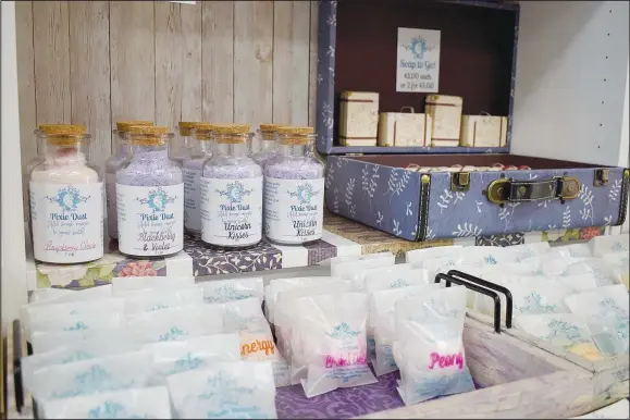  ?? (NWA Democrat-Gazette/Rachel Dickerson) ?? Some of the bath and body products offered at Fox Petal Potions are shown.