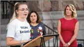  ?? MARK MATSON FOR AMERICANST­ATESMAN ?? Jensen Soderlund, president of the UT chapter of Texas Rising, speaks this month at the Capitol.