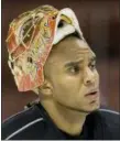  ?? PAUL CHIASSON — THE CANADIAN PRESS VIA AP ?? This file photo shows Ottawa Senators goaltender Ray Emery taking a break during a practice in Anaheim Emery has drowned in his hometown of Hamilton, Ontario. He was 35. Hamilton Police confirmed Emery was identified as the victim of the swimming accident Sunday.