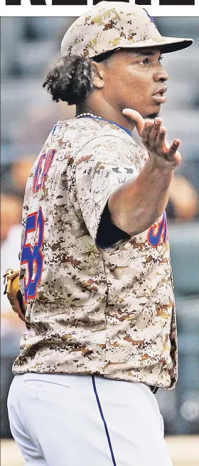  ?? Paul J. Bereswill (2) ?? PEN-DULUM SWING: Both Jenrry Mejia and Jeurys Familia (right) uncharacte­ristically sputtered out of the bullpen on Monday, paving the way to the Mets’ 4-3 loss to the Giants at Citi Field.