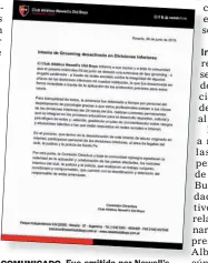  ??  ?? COMUNICADO. Fue emitido por Newell’s.