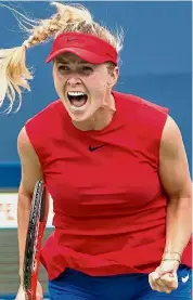  ?? — AP ?? Simply delighted: Elina Svitolina celebratin­g her win over Caroline Wozniacki.