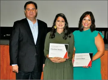  ?? ?? Borger ISD Superinten­dent Chance Welch, Charissa Drake and Lauren Hays (Courtesy photos)