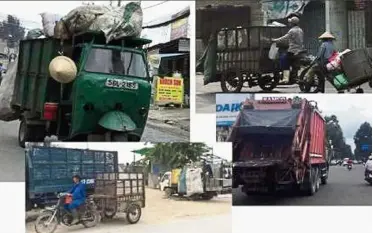  ?? — Viet Nam News/Asia News Network ?? Trash trade: Vehicles of various shapes and sizes modified to collect garbage by privateers in Ho Chi Minh City as opposed to the purpose-built garbage truck (bottom right).