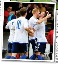  ??  ?? .S .Scotland’s Graham Wilson makes the most of a mistake by Isle of Man keeper Adam Killey to score Scotland’s second goal and take a 2-0 lead... .Picture: Stewart Attwood.