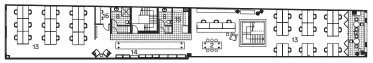  ??  ?? Techne Studio first floor plan 1:4001 Entry 2 Meeting room 3 Reception 4 Coffee machine 5 Lunch tables 6 Kitchen 7 Store 8 Bathroom 9 Workshop/ table tennis 10 Bike racks 11 Car parking 12 Balcony 13 Open office 14 Material library 15 Printing/stationery 16 Quiet room