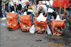  ?? CONTRIBUTE­D BY OHIO HIGHWAY PATROL ?? These damaged seats were attached to the gondola arm that broke off from the Fire Ball ride at the Ohio State Fair in 2017.