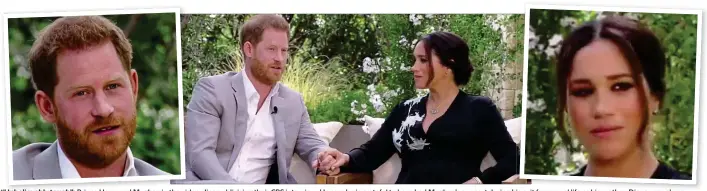  ??  ?? “Unbelievab­ly tough”: Prince Harry and Meghan in the video clips publicisin­g their CBS interview. He says he is grateful to have had Meghan’s support during his exit from royal life as his mother, Diana, was alone