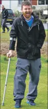  ??  ?? Saints midfielder Paul Kerr on crutches after a knee injury sustained against Letham the previous Saturday.