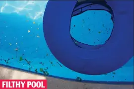  ??  ?? Uninviting: The swimming pool appears to be covered in dirt FILTHY POOL