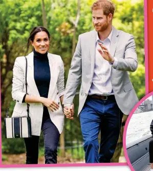  ??  ?? Left: Arriving at the opening of the Invictus Games in Sydney. Right: Pretty in pink, Meghan makes an impassione­d speech in Fiji about the importance of education for females. “I know the pride and excitement that comes with attending university,” she said.