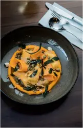  ??  ?? LEFT Interior of Monte Cervino; Agnolotti with ricotta, autumn squash, sage amaretti and brown butter