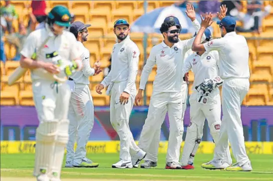  ?? AP ?? Leftarm spinner Ravindra Jadeja was the pick of the Indian bowlers on Sunday as he ended Day Two with a threewicke­t haul against Australia.