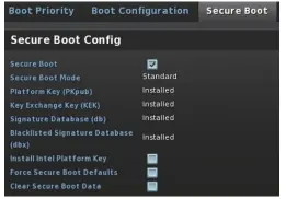  ??  ?? Als je Secure Boot wilt inschakele­n, moet je bij de BIOS-instelling­en van veel UEFI-BIOSset-ups eerst uitdrukkel­ijk de 'Platform Key' van de fabrikant laden.