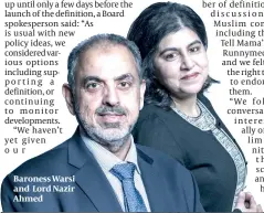  ??  ?? Baroness Warsi and Lord Nazir Ahmed