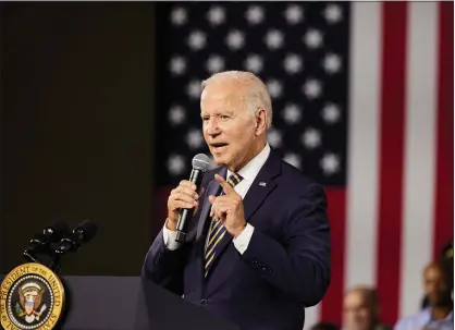  ?? ANGELO MERENDINO — GETTY IMAGES ?? President Joe Biden speaks to supporters at Max S. Hayes High School on Wednesday, July 6, 2022, in Cleveland.