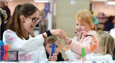  ?? Photo by Domnick Walsh. ?? John Husher , Abby Husher and Robin Bossers , from Tralee pictured with Sarah O’Donoghue from Junior Einsteins Science Club at the Manor West Retail Park family fun day in Tralee.The Junior Einsteins Science Club hosted their popular ‘Gross Slime and Bubbling Potions Show at the event which took place over the weekend.