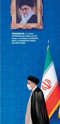  ??  ?? TEOCRACIA O aiatolá
Ali Khamenei está com 81 anos; o sucessor escolhido seria o presidente-eleito, Ebrahim Raisi